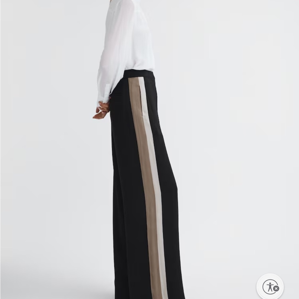 Reiss Black Wide-Leg Pants with Cream and Tan Stripes